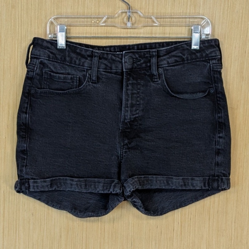 Old‎ Navy OG Straight High Rise Faded Grunge 90s Black Denim Shorts 12 Cuffed
